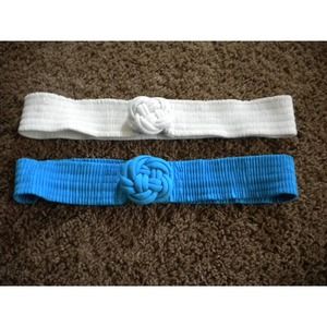 Vintage Good Heart Elastic Stretchy Knot Belts Size M/L White & Blue Woven 80's
